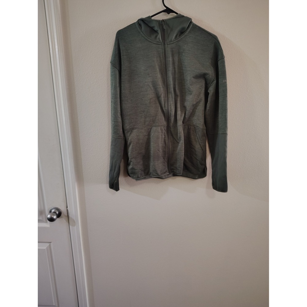 Columbia Mens XL Full Zip‎ Fleece Hoodie Heathered Olive Green Thumbhole Jacket